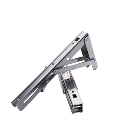Beefy Stainless Steel Foldable Triangular Bracket Set 2 Pack Wall Mount Table Shelf DIY Kit, side view of unfolded bracket.