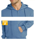Close-up of Mens Hooded Fleece Lined Full Zip Jacket For Running And Hiking with pocket detail, in blue color.