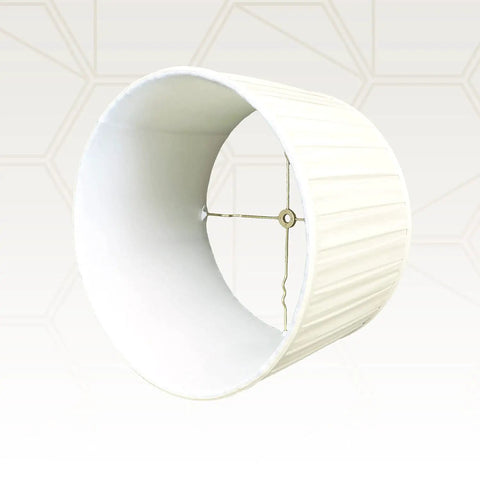 Shallow Drum English Box Pleat Lamp Shade 15 x 16 x 10 Inches Eggshell Silk Type Shantung Fabric Hand Tailored with Spider Fitter