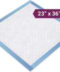 Super Absorbent Disposable Underpads And Incontinence Bed Pads 23 X 36 Inch with blue borders, latex-free material for moisture protection.