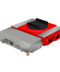 Heavy Duty Electric Remote Control Machinery Dolly Moves 50 Ton Loads Like A Boss For Warehouse And Shop Floor With Wireless C7 Controller Built Tough, red and silver design, industrial use.