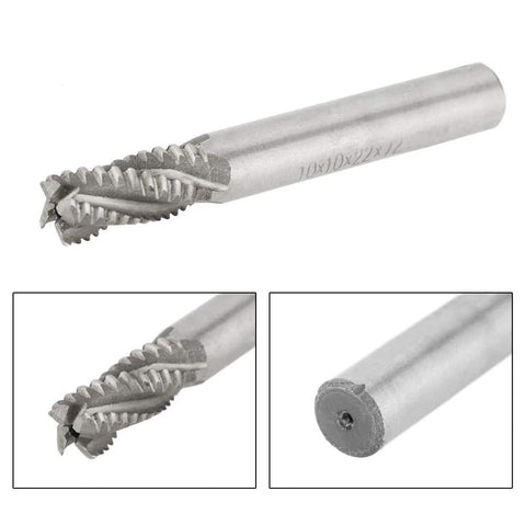DANAIXZ four-flute high-speed steel end mill, 10 mm dia, 75 mm length; side and end views