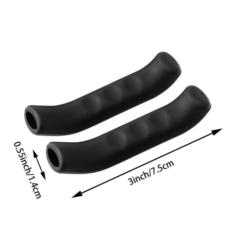 Two black Six Pack Silicone Brake Lever Sleeves Anti Slip Gel Covers for Bicycle Handlebars with size details