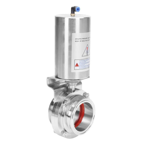 3 Inch Tri Clamp Sanitary Butterfly Valve With Pneumatic Actuator, Stainless Steel 304, Single Acting, Automatic Return