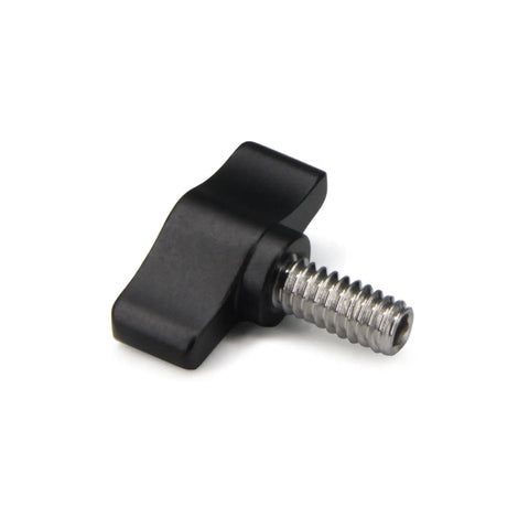 Four Piece Pack Of One Quarter Twenty By Half Inch Thumb Screws with Slick Black Aluminum Knobs and Rust Proof Stainless Steel Coarse Threads