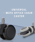 Five Piece Universal Office Chair Roller Set Heavy Duty Dual Wheel Casters showing black and gray caster wheels for office chairs.