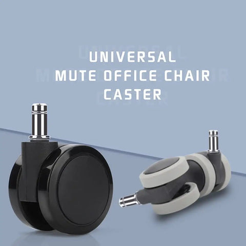 Five Piece Universal Office Chair Roller Set Heavy Duty Dual Wheel Casters showing black and gray caster wheels for office chairs.