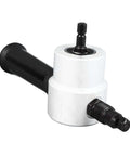 Dual Head Sheet Metal Cutter With 360 Degree Nibbler Attachment For Drill Pros, black handle, white body, adjustable cutting tool