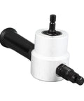 Durable Alloy 360 Degree Double Head Sheet Metal Nibbler Drill Attachment Featuring Burr-Free Cutting For Precise Carpenter Tools And Efficient Time Saving Metalworking Projects, featuring black handle and metal head.