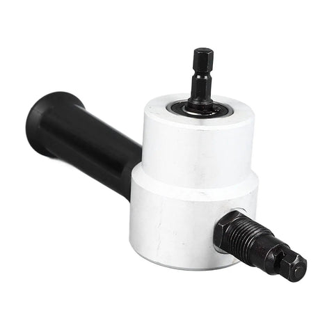 Durable Alloy 360 Degree Double Head Sheet Metal Nibbler Drill Attachment Featuring Burr-Free Cutting For Precise Carpenter Tools And Efficient Time Saving Metalworking Projects, featuring black handle and metal head.