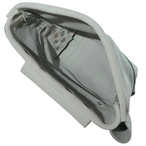 Top view inside Heavy Duty Leather Five By Ten By Nine Inch Bull Pin And Bolt Bag With Tunnel Loop Connection Reinforced Bottom