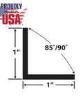 Black 1x1 Inch Styrene Angle Molding With Even Legs 7/64 Inch Thick (.100) 36 Inch Lengths Pack Of 4 Dope Matte Scratch Resistant Finish For Furniture Edging diagram at 85/90 degrees