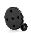 Beefed Up Heavy Duty Helical Gear Kit 57T 17T for 1 to 5 Scale RC Baja showing metal gears and upgrade drive train components.