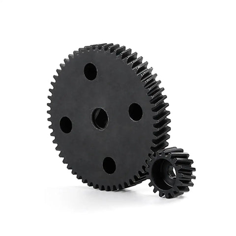 Beefed Up Heavy Duty Helical Gear Kit 57T 17T for 1 to 5 Scale RC Baja showing metal gears and upgrade drive train components.