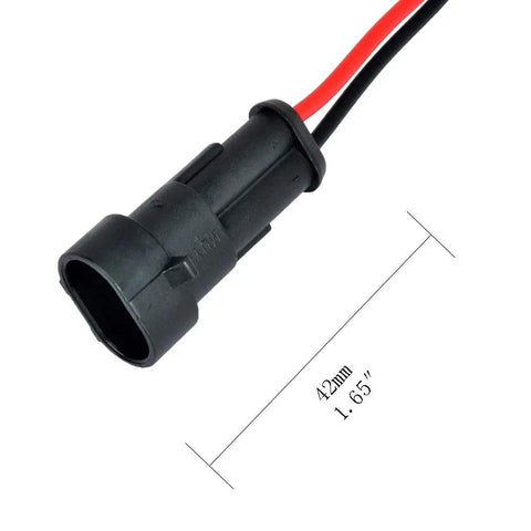 Close-up of 2 Pin Waterproof 18AWG Wire Connector Kit 5 Pack With Preassembled 10cm Pigtails For DIYers RV Ready Rectangular Black Housing 0.24 Inch