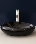 Top Tier Ceramic Vessel Sink For Master Bathroom Vanity Countertops, Badass Artistic Wash Basin With Waterproof Glazed Finish And Hella Easy Wipe Down Cleaning Routine, black glazed ceramic design.