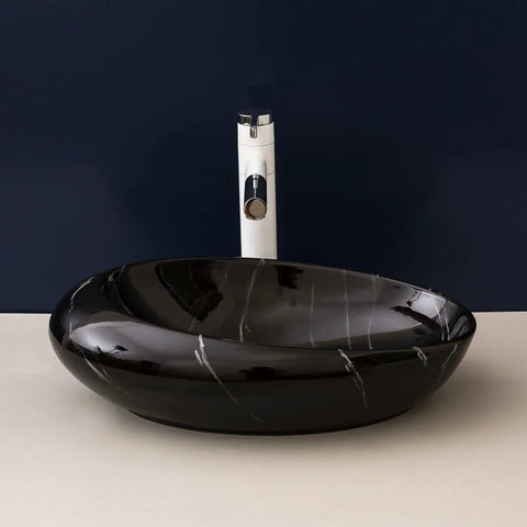 Top Tier Ceramic Vessel Sink For Master Bathroom Vanity Countertops, Badass Artistic Wash Basin With Waterproof Glazed Finish And Hella Easy Wipe Down Cleaning Routine, black glazed ceramic design.