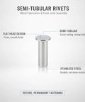 Top Shelf Stainless Steel Semi Tubular Rivets Featuring Flat Head Profile For Slick Sheet Metal Joining And Dead Solid Fastening Assembly Every Contractor Relies On, flat head design.