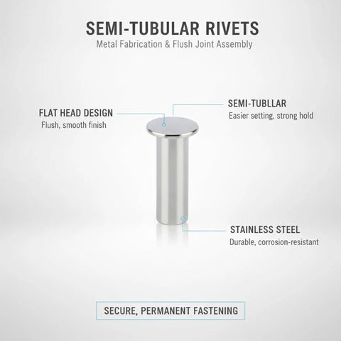 Top Shelf Stainless Steel Semi Tubular Rivets Featuring Flat Head Profile For Slick Sheet Metal Joining And Dead Solid Fastening Assembly Every Contractor Relies On, flat head design.