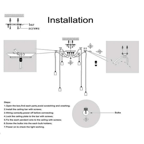 Installation guide for Dope 10 Arm Spider Chandelier Pendant Light Edison Style Vintage Industrial Steampunk Hanging Ceiling Fixture DIY Adjustable Droop 110V 240V Compatible E26 E27 Base Bulbs Not Included