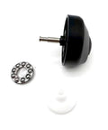 Front caster wheel assembly for ECOVACS vacuum; black wheel, metal bearing ring, and white spacer