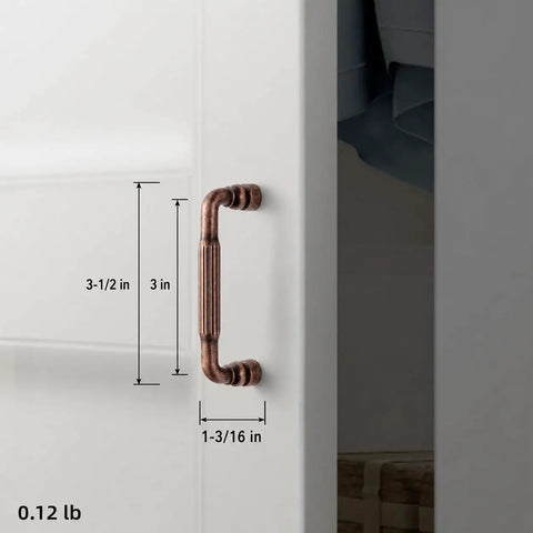 Antique Copper Cabinet Pulls Six Pack With 3 Inch Hole Centers Vintage Fluted Bar Drawer Handles on white cabinet
