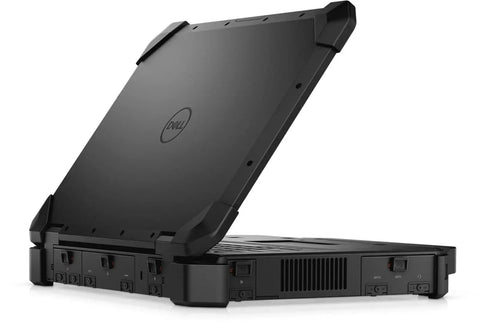 Latitude Rugged Extreme 7424 Laptop With A Bright 14 Inch Fhd Touchscreen showing back and side ports, black rugged design.