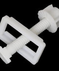 Premium Built Tough Rectangular White Plastic Toilet Seat Hinge Bolts With Nuts And Washers Blind Hole Mounting snug grip hardware.