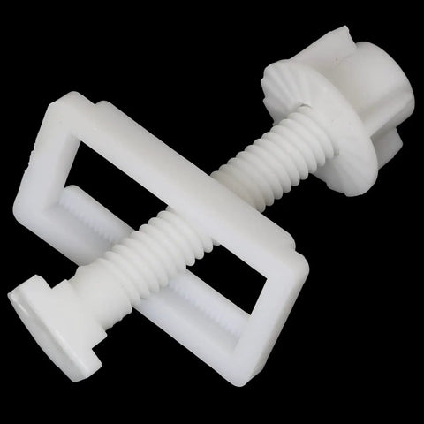 Premium Built Tough Rectangular White Plastic Toilet Seat Hinge Bolts With Nuts And Washers Blind Hole Mounting snug grip hardware.