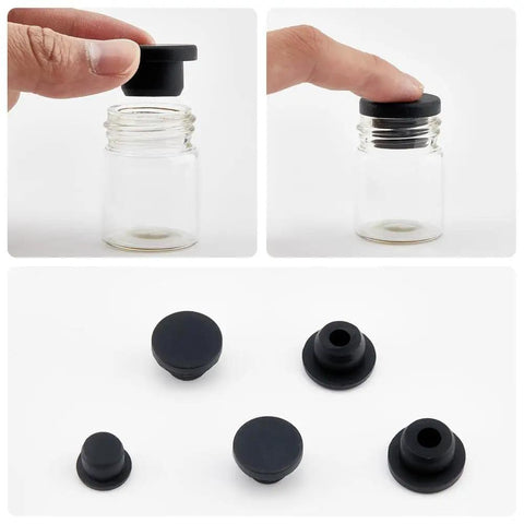 Dope 30 Piece Silicone Stopper Assortment Kit With Five Sizes For Bottles Pipes Flower Pots Flexible Rubber Hole Plugs Waterproof T-Type Button End Covers Black, black silicone bottle stopper on glass jar