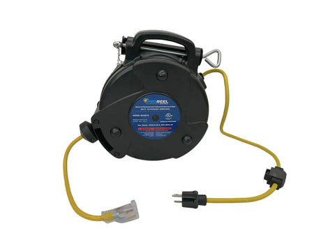 Heavy Duty 36 Foot Retractable Extension Cord Reel With 12 3 SJTOW Wiring 20 Amp Single Tap Industrial Cord Clear 5 15R And 20R Receptacle
