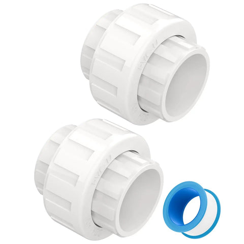 Two-Pack 1-1/2 Inch PVC Union Couplings Slip Joint Adapters Socket To Socket With Built-In EPDM O-Ring for plumbing projects