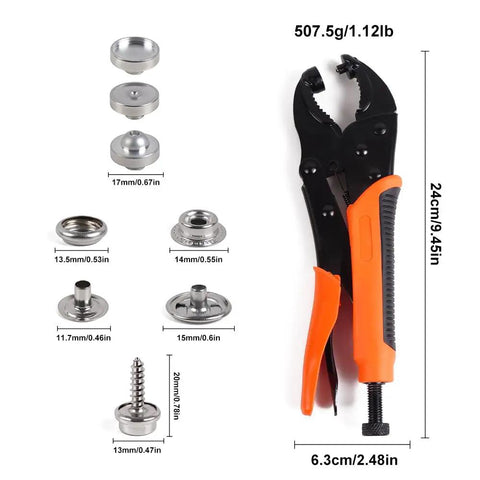 Beefy Heavy Duty Snap Fastener Tool Set With Adjustable Punch And Setter Includes 40 Snap Sets 15mm Stainless for Marine Repair