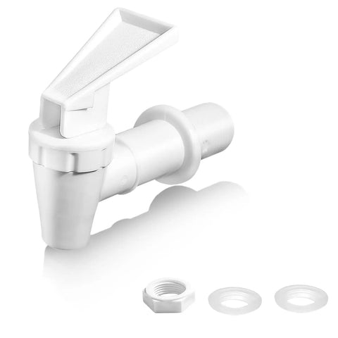 Pick Up Two White Replacement Cooler Faucets With Lock Nuts And Washers Easy Swap Water Dispenser Tap, featuring heavy-duty polypropylene material.
