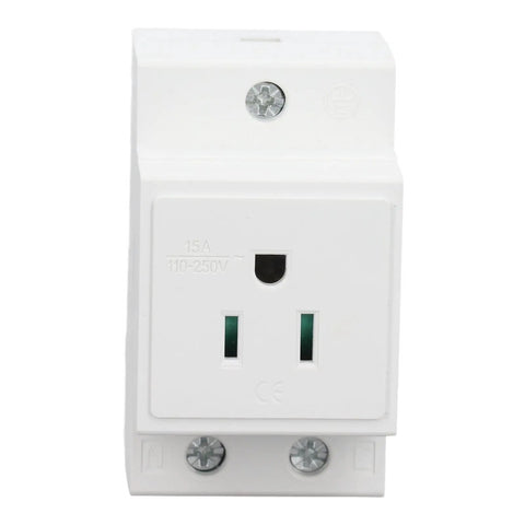 Front view of DIN Rail Mount Modular Power Socket Single AC Outlet With Built In Protective Outlet For Distribution Panel US 110 250V 15A