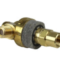 131B Pilot Unloader Valve for Air Compressors, gold finish replacement part, showing detail of brass fittings and easy installation