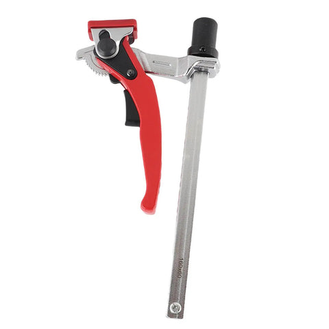 Heavy Duty Hold Down Clamp With Ratchet Mechanism For Bench Dogs And Woodworking, Pro Grade Workbench Clamp With Guide Rail And 20mm Base