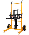 Heavy Duty Hydraulic Manual Lift Stacker With 440 Lb Capacity And Adjustable Forks, front view showcasing lifting mechanism.