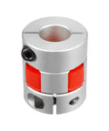 Beefy Plum Shaped Shaft Coupler 10mm To 14mm For Motor Link 30mm Diameter 35mm Length Aluminum Alloy And Polyurethane High Flex Vibration Dampening Coupler In Silver And Red