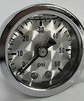 Harley Davidson oil pressure gauge with stainless steel case and machined face, showing 0-60 psi range for bike builds.