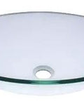 Oval Glass Vessel Bathroom Sink Set With Oil Rubbed Bronze Hardware showing polished glass basin and standard drain.