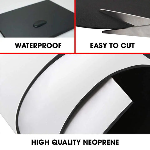 Neoprene Sponge Foam Roll 15x60 Inch 0.0625 Inch Thick with adhesive backing illustration; waterproof, easy to cut.