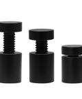 Premium Aluminum Standoff Screw Kit Black Knockout Wall Mount Hardware M4 fasteners in three sizes displayed