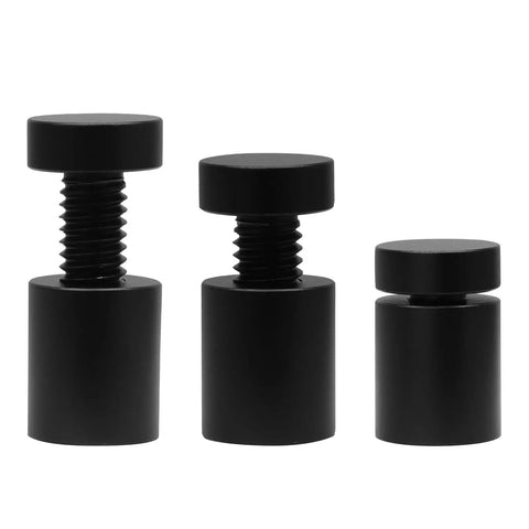 Premium Aluminum Standoff Screw Kit Black Knockout Wall Mount Hardware M4 fasteners in three sizes displayed