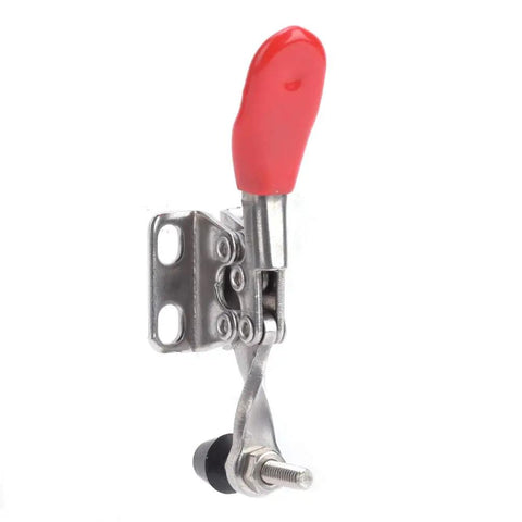 Rock Solid 304 Stainless Steel Toggle Clamp Kit With Snappy Quick Release Action For Welding Jigs And Woodworking Fixtures featuring red handle.
