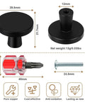 Top Shelf 4 Pack Matte Black Cabinet Knobs, Round Drawer Pulls And Modern Dresser Handles, detailed measurements and hardware included.