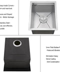 Undermount Stainless Steel Kitchen Bar Sink 15 x 18 x 9 Inches 18 Gauge with modern corners and drainage features.