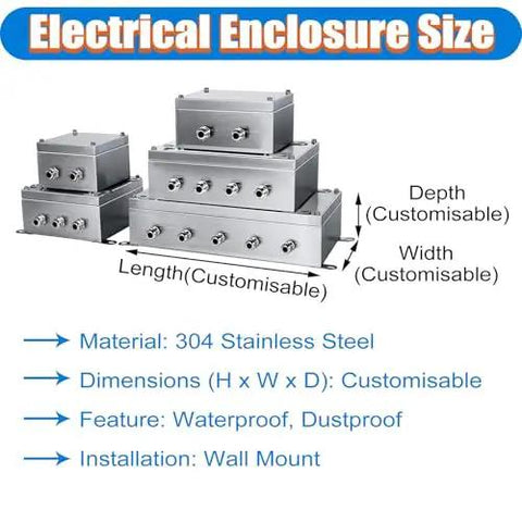 Weatherproof 304 Stainless Steel Junction Box Wall Mounted Outdoor Enclosure for Control Panels with custom sizes