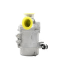 Top Rated Electric Water Pump And Mounting Bolts For BMW Cooling Systems Straight Fire Performance, silver assembly with yellow inlet.