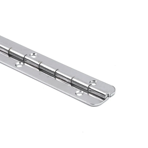 6 Piece Set Top Shelf Heavy Duty Iron Continuous Piano Hinges 6.3 Inch Long showing a close-up of a polished iron hinge.
